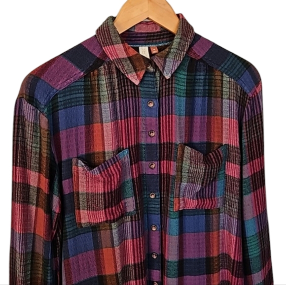 Pilcro Anthropologie plaid flannel button front top, size SP - Picture 2 of 7